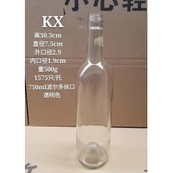 廠家直銷(xiāo)高白料750ml絲口葡萄酒瓶